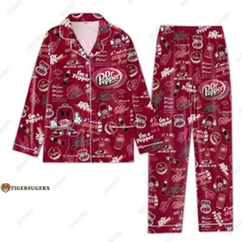 Dr Pepper Pajamas, Dr Pepper Pajamas Pants, Funny Christmas Pajamas, Soda Lover Pajamas, Gift For Her, Dr Pepper Gift, Pajamas For Party, Pj Sets For Women