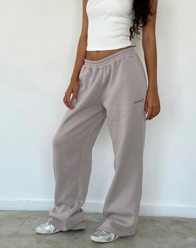 Loose Jogger in Mushroom with Tonal Brown &#39;MOTEL&#39; Embroidery