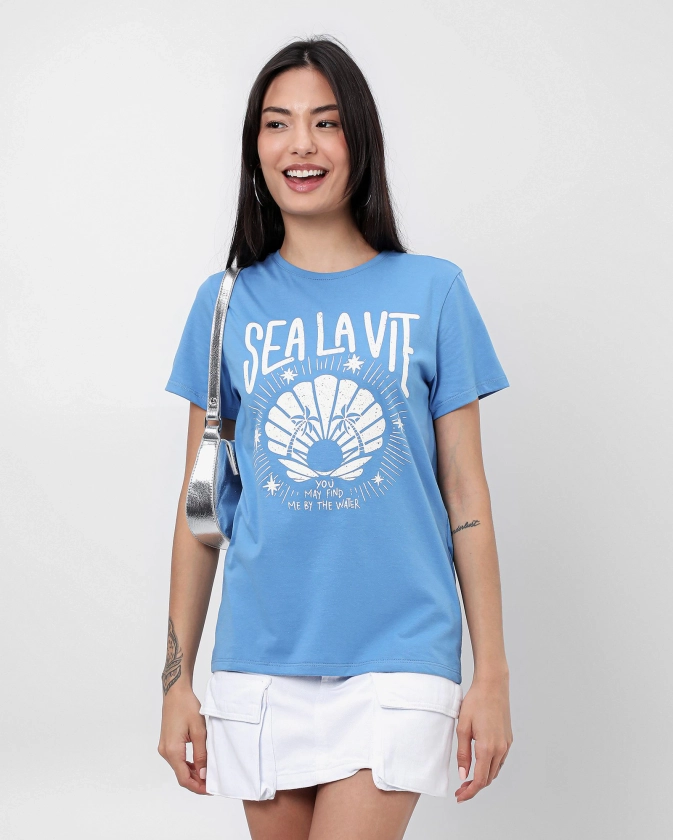 Camiseta feminina sea la vie azul | Pool