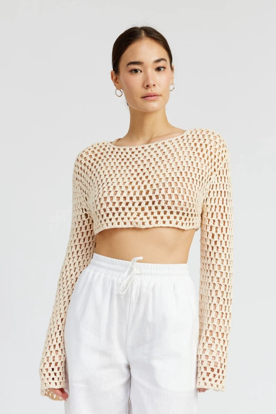 Gracie Ivory Crochet Cropped Sweater