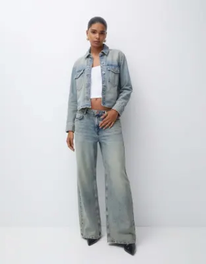 Pull&Bear oversized baggy low waist jean in washed blue | ASOS