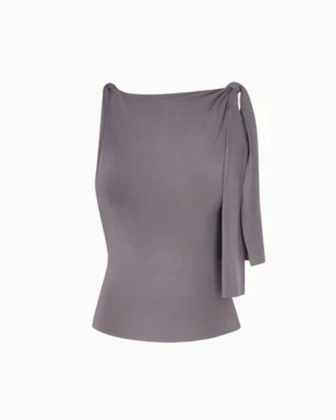 Sueded Stretch Knotted Top | Steel Grey