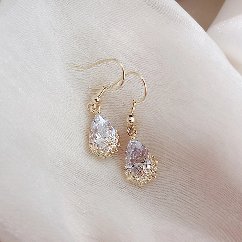 Boucles d&#39;oreilles pendantes élégantes en forme de goutte d&#39;eau, en fil de fer enroulé, avec zircone cubique, cadeau pour femme, cadeau d&#39;anniversaire, bijoux réglables, cadeau pour femme, 1 pièce