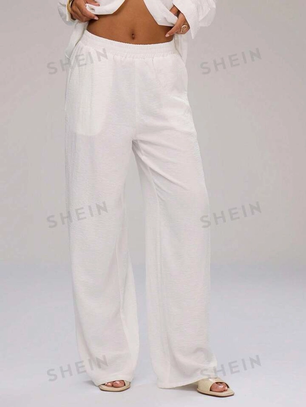 MUSERA Linen Feel Slouchy Beach Trouser | SHEIN USA