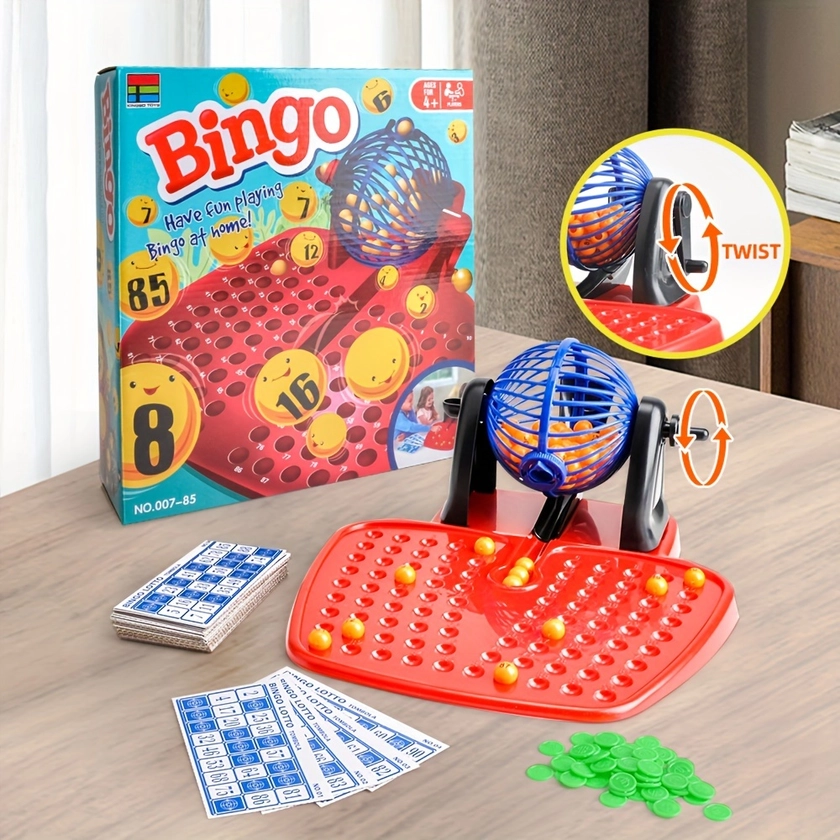 Bingo-deluxe Bingo Set-uključuje Bingo Kavez Od 4,3 Inča, Matičnu Ploču, 48 Mix Kartica, 60 Pozivnih Loptica Za Velike Grupne Igre Za Dječake I Djevojčice