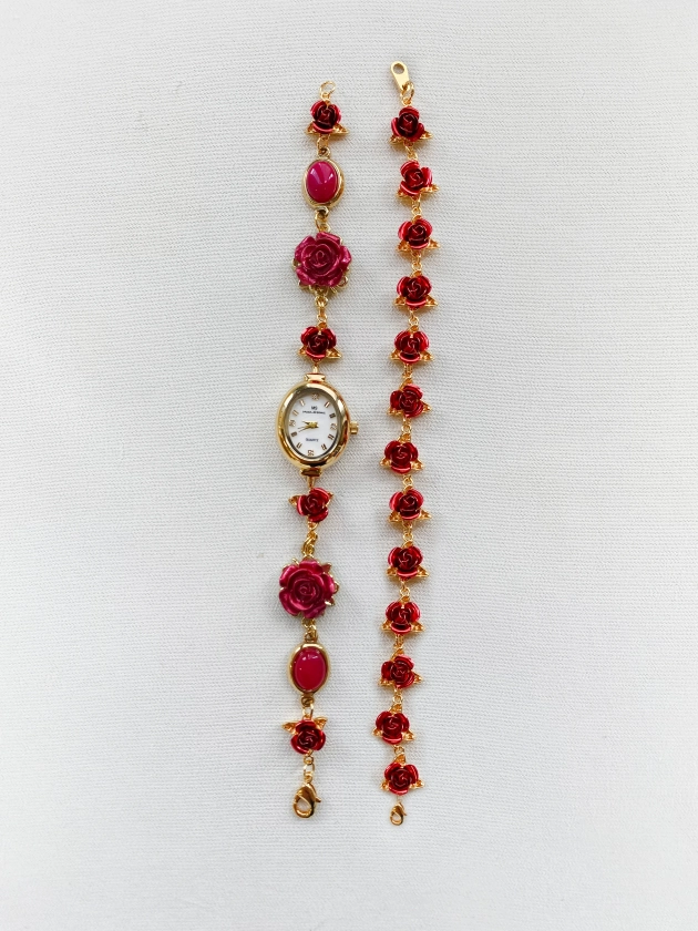 Gold Watch with Matching Rose Bracelet