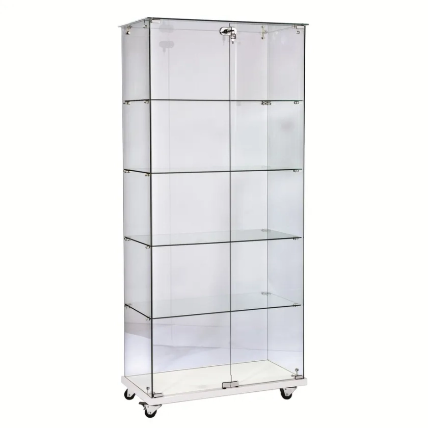 Vitrine glas witte basis 4 legborden en slot 80x40x180cm