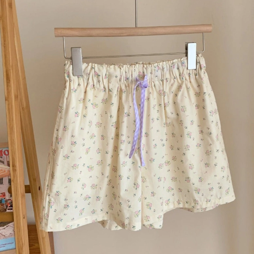 Blossom Floral Shorts Lounge Bottoms / Cream