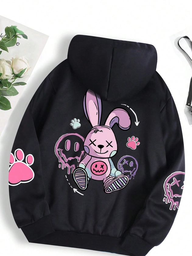 SHEIN EZwear Sweat-Shirt À Capuche Dessin Animé À Poche Kangourou À Cordon