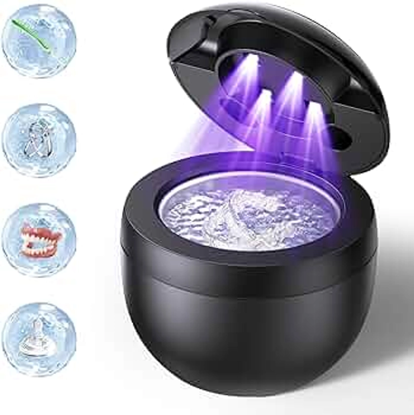 Ultrasonic Retainer Cleaner, Retainer Cleaner Machine for Dentures, Mouth Guards, Braces, Toothbrush Heads, Jewelry with 200ML Capacity, 45kHz Ultrasonic Cleaner, 4 Modes for All Dental Appliances