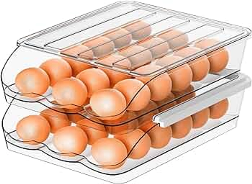 Egg holder for fridge, Automatically Rolling Egg Storage Container for Refrigerator,Clear Plastic Egg Dispenser, Egg storage,Egg holder,Egg tray, Egg bin -2 Layer (2layer)