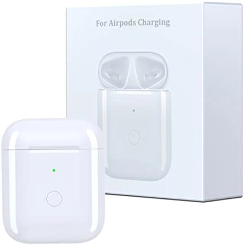 Airpods Charging Case Compatible for Airpods 1&2, Airpod Qi Wireless Charging Replacement Case, Airpods Charger Case with Bluetooth Pairing Sync Button, No Earbuds, White