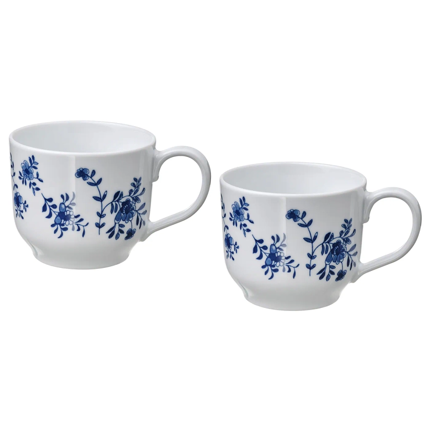 ENTUSIASM jumbo cup, patterned/white blue, 50 cl - IKEA
