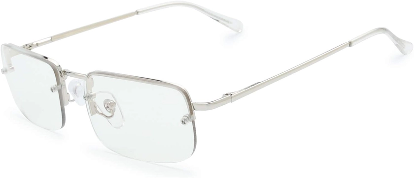 Amazon.com: The Fresh Minimalist Small Rectangular Sunglasses Clear Eyewear Spring Hinge - Gift Box Package (Silver, Blue Light Blocking Lens, 51) : Clothing, Shoes & Jewelry