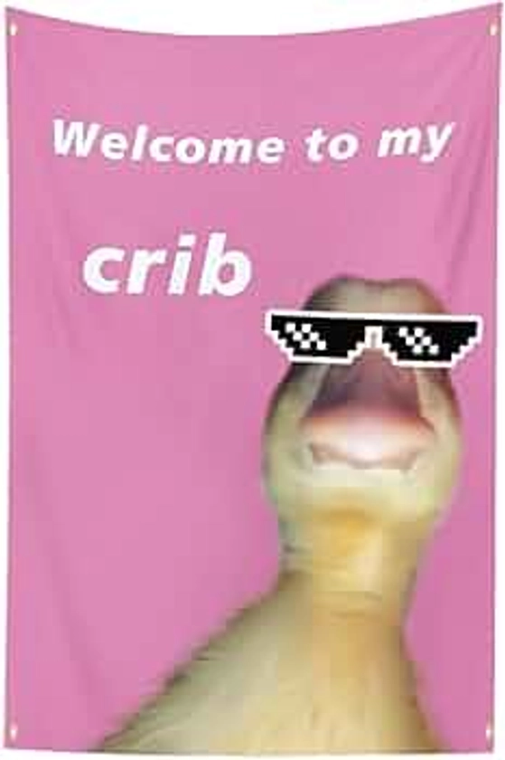 Welcome to My Crib Flag 2x3 Feet with 4 brass grommets Funny Tapestry for Room Home Decor Hanging Posters for College Rooms PINK