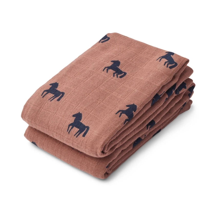 Lewis Muslin Cloth 2 pack - Horses / Dark rosetta