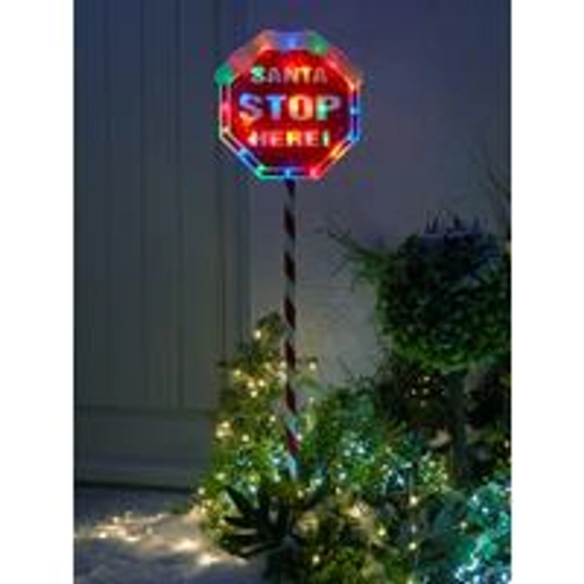 110 cm Santa Stop Sign with Multi Coloured Lights Outdoor Christmas Decoration