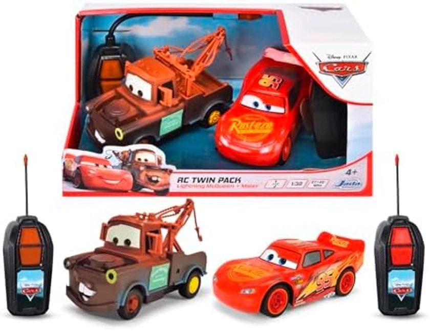 Dickie – Voiture télécommandée Cars Lightning McQueen & Hook (Mater) Twin Pack avec télécommande 1 canal, LMQ 27 MHz, Mater 40 MHz, 14 cm : Amazon.com.be: Jouets