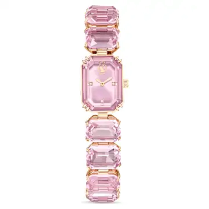 Watch, Octagon cut bracelet, Pink, Rose gold-tone finish