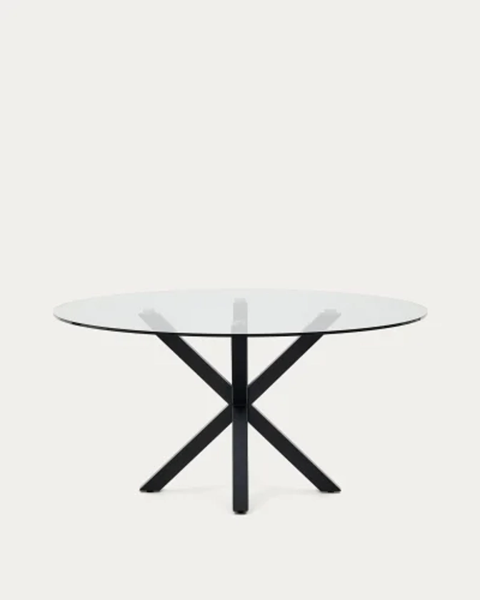 Table ronde Argo en verre avec des pieds en acier finition noire Ø 150 cm | Kave Home®