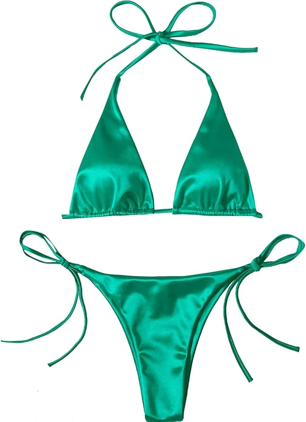 Amazon.com: Women's Bathing Suit Bikini Sets Halter Tie Side Triangle Sexy Swimsuits (as1, Alpha, l, x_l, Regular, Regular, Light Green) : Clothing, Shoes & Jewelry