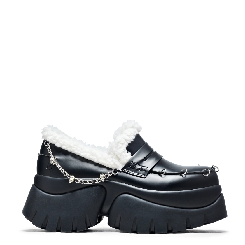 The Visitors Faux Fur Chunky Loafers - Black | KOI Footwear