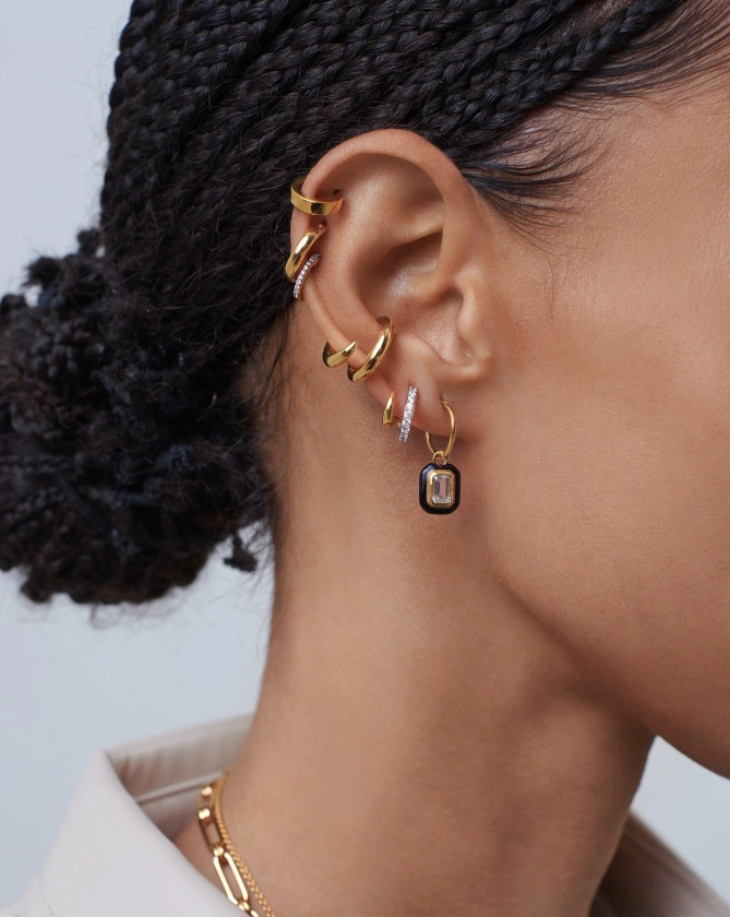 Enamel & Stone Charm Mini Hoop Earrings | 18ct Gold Vermeil/Crystal Qu