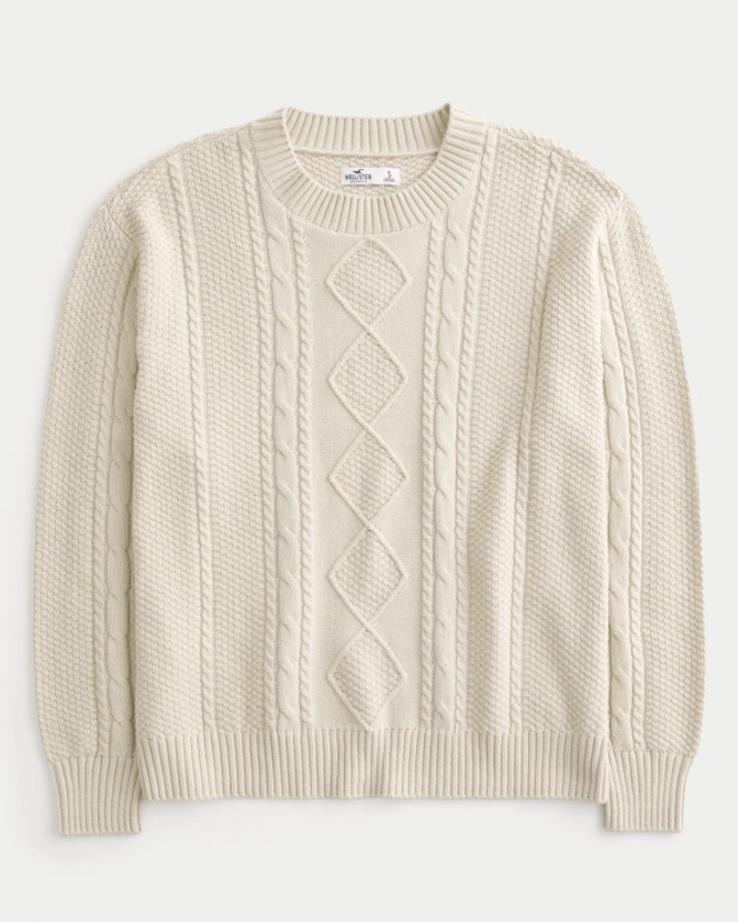 Women's Oversized Cable-Knit Crew Sweater | Women's Tops | HollisterCo.com