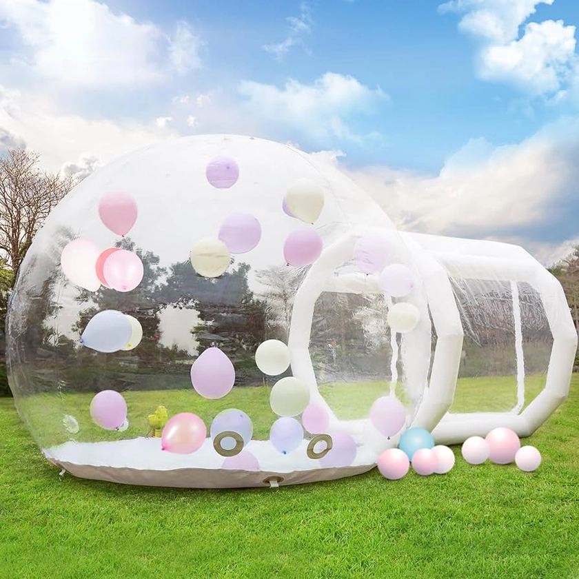 10FT Inflatable Bubble House Dome for Kids, Clear PVC Inflatable Bubble House Tent with Tunnel, Bubble Balloon House with 750W Air Blower, 600W Air Pump Transparent Inflatable Dome for Party, Yard