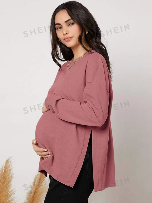 SHEIN Maternity Drop Shoulder Slit Hem Tee | SHEIN UK
