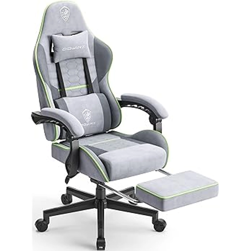 Dowinx Chaise de Gaming en Tissu - avec Coussin de Printemps - avec appuie-tête - avec Repose-Pied - Gris et Vert : Amazon.fr: Cuisine et Maison