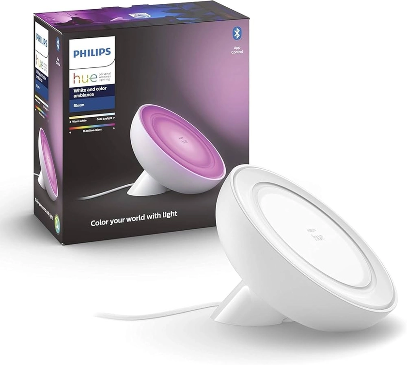 Philips Hue White & Color Ambiance, lampe Bloom, 4ème génération - Blanc, 7W, compatible Bluetooth, fonctionne avec Alexa, Google Assistant et Apple Homekit