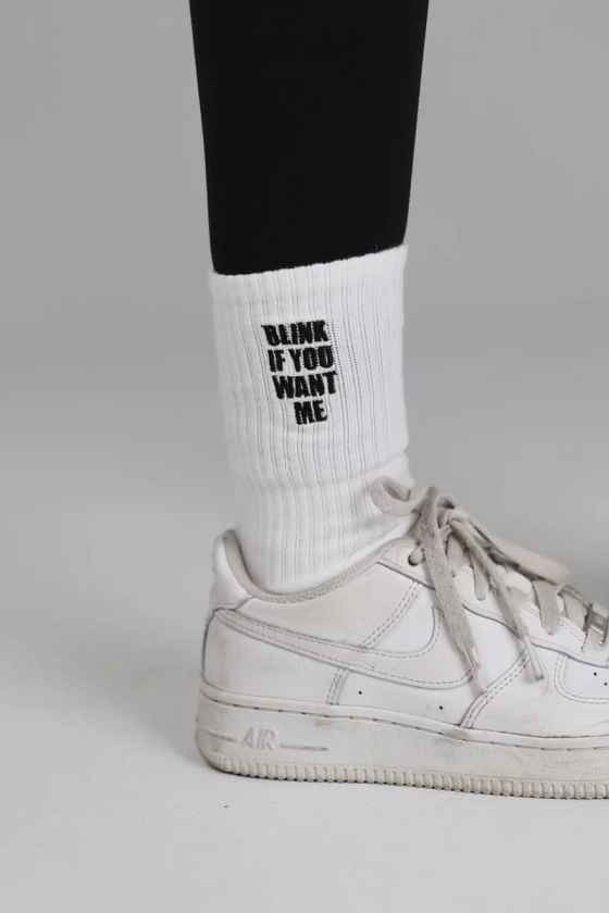 Alana Lintao: Blink If You Want Me White Embroidered Socks