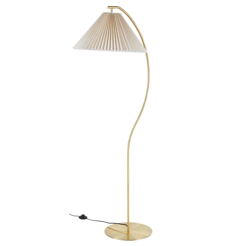 Lampadaire en métal et abat-jour conique en tissu plissé beige H159 Berenice | Maisons du Monde