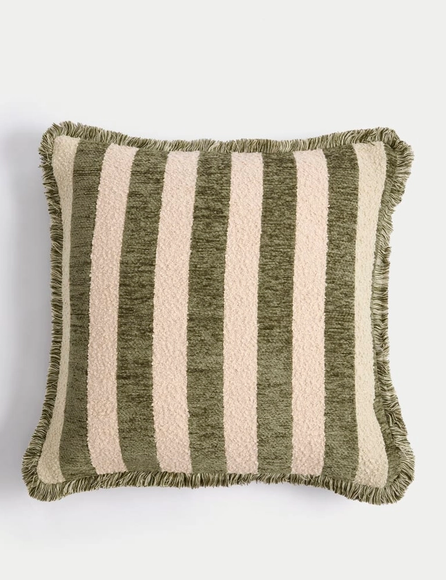 Chenille Striped Fringed Cushion