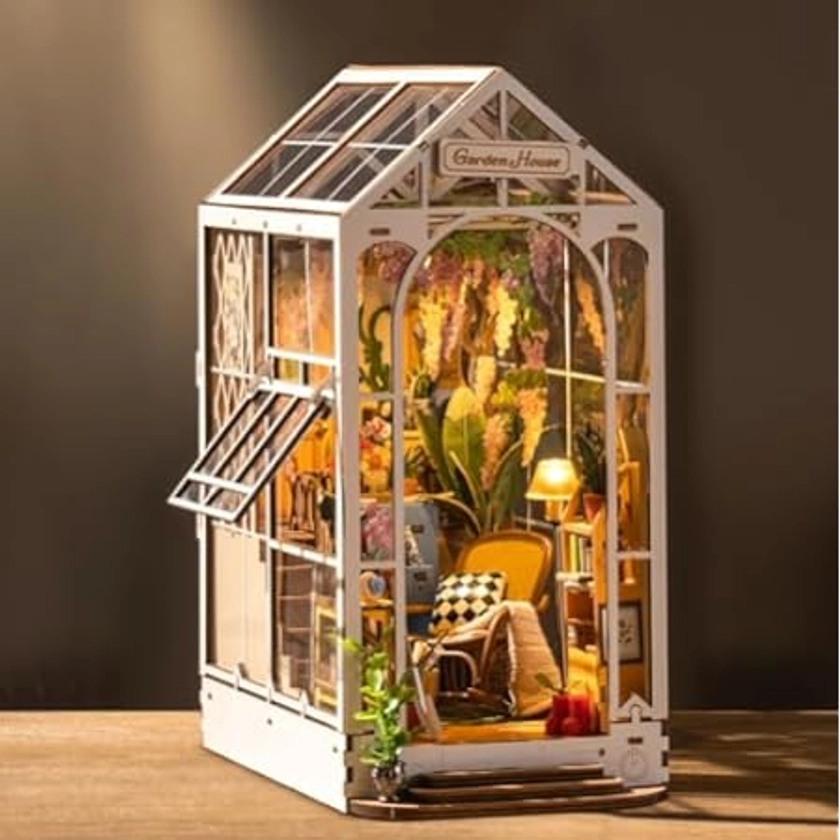 RoWood DIY Book Nook Kit - Maison de Jardin | Puzzle 3D Serre Livres en Bois | Booknook Miniature | Jeux pour Adultes à Construire