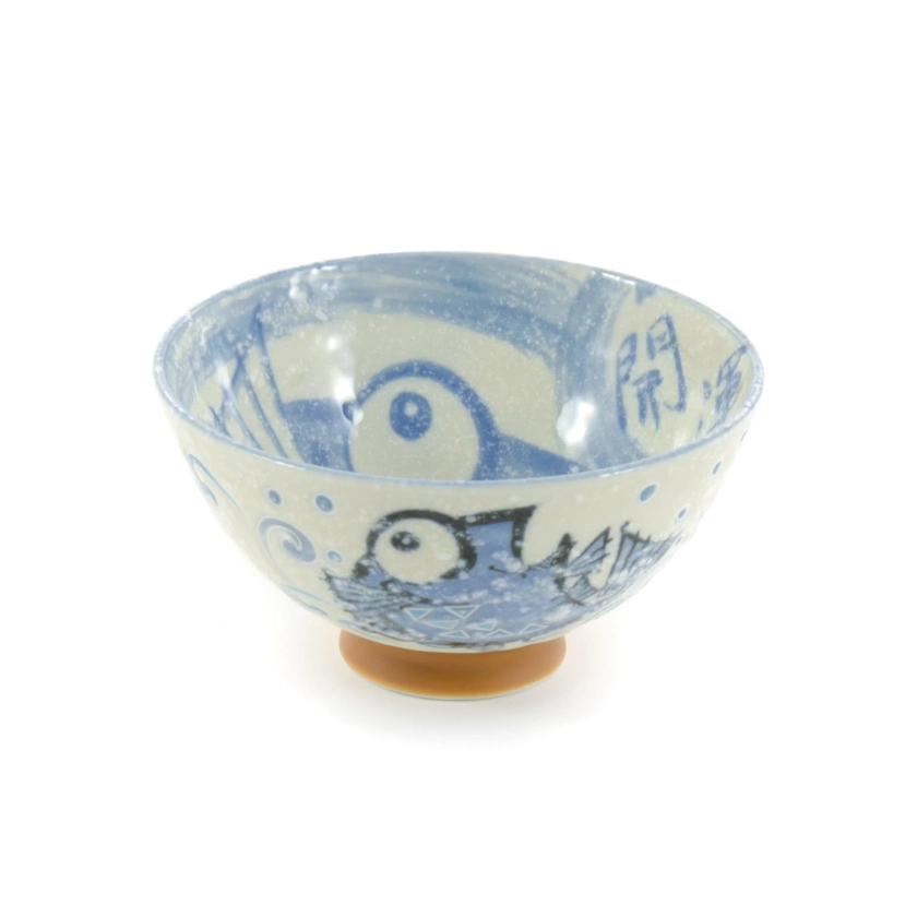 Rice Bowl With Blue Fish, 12cm