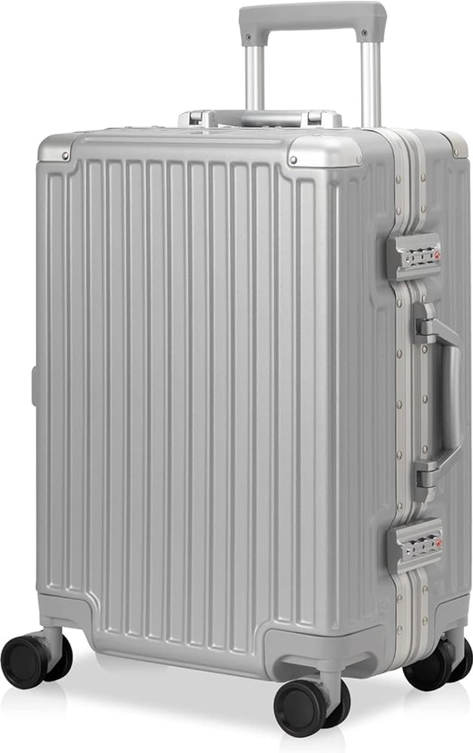 Carry On Luggage AnyZip Aluminium Frame Suitcase PC ABS Hard Shell TSA Lock No Zipper 20In Silver