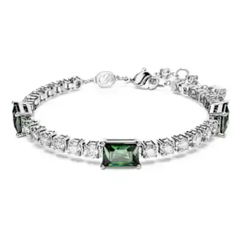 Matrix Tennis bracelet, Mixed cuts, Green, Rhodium plated by SWAROVSKI