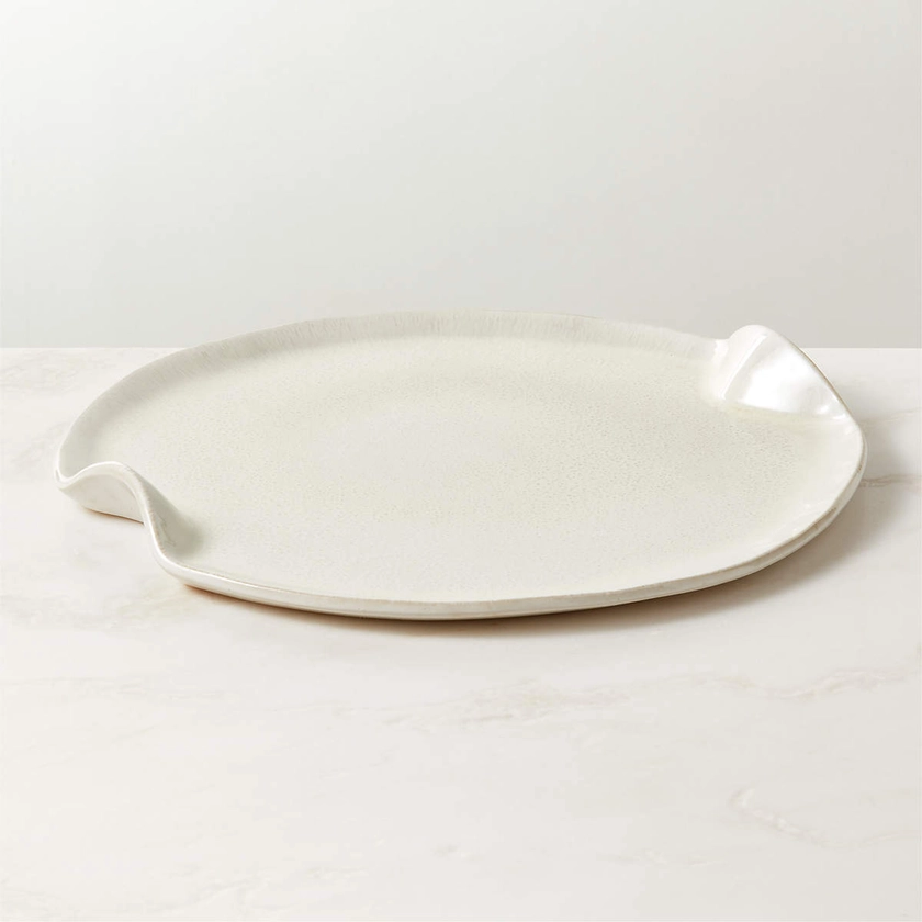 Alvize Round Grey Ceramic Serving Platter with Crackle Glaze + Reviews | CB2