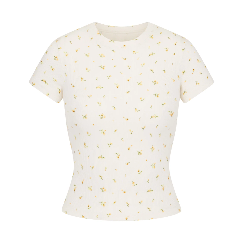 COTTON RIB T-SHIRT | MARIGOLD ROSEBUD PRINT