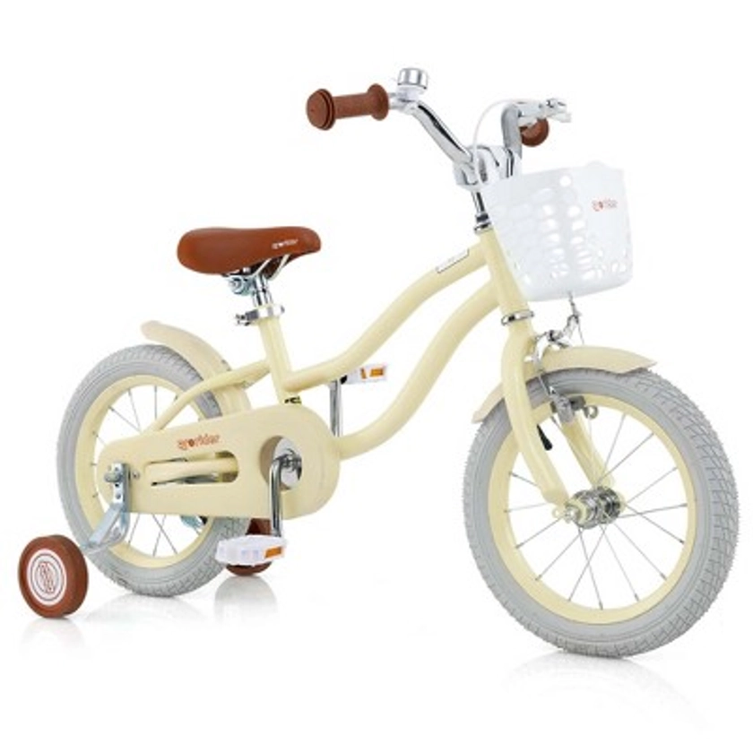 Costway 14" Kid's Bike with Removable Training Wheels & Basket for 3-5 Years Old Beige