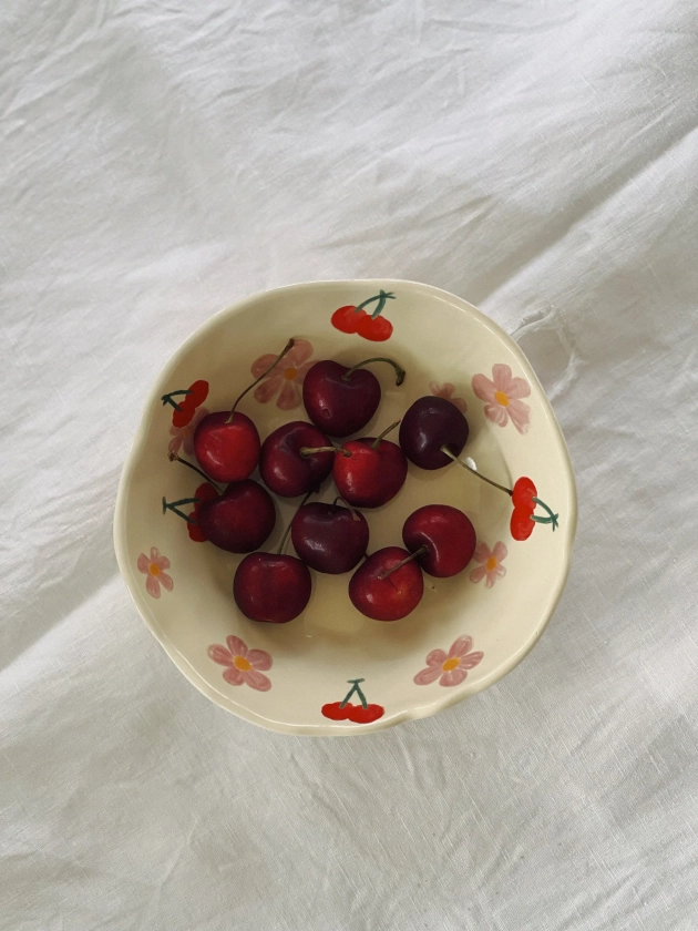 Summer Cherries Ceramic Bowl
