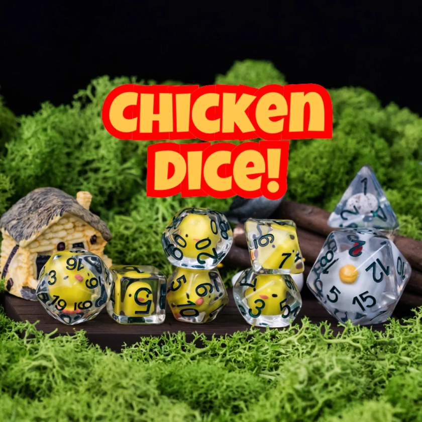 Chicken Dice , Dnd Dice Set, d20 Farm 7 Piece Dice Set with chick dice & egg dice for Tabletop Role Playing Games