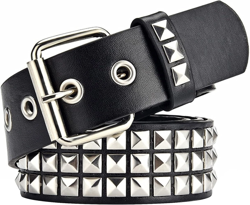 Studded Belt, Metal Punk Rock Rivet Belt with Bright Pyramid Studded for Women Men