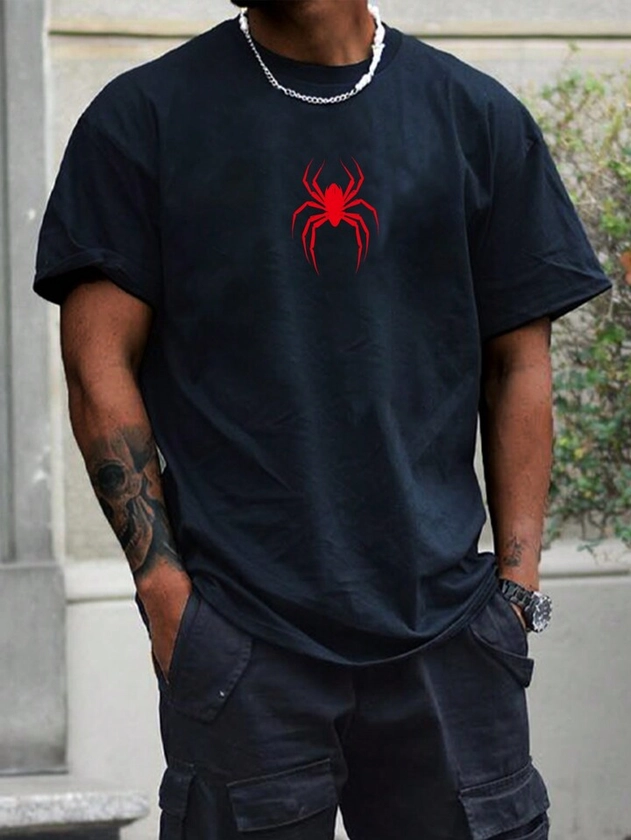 Manfinity Homme Men's Spider Print Round Neck T-Shirt