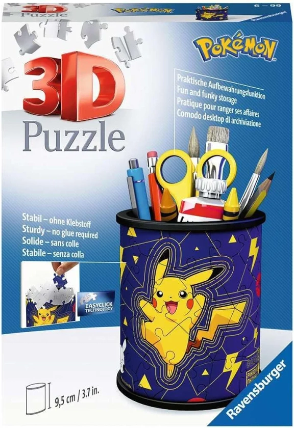 Ravensburger - Puzzle 3D Pot à Crayons - Pokemon / Pikachu - A partir de 6 ans - 54 pièces numérotées à assembler sans colle - Accessoires inclus - Hauteur 9,5 cm - 11257