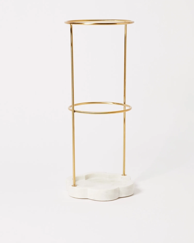 White Marble & Gold Metal Umbrella Stand | Oliver Bonas