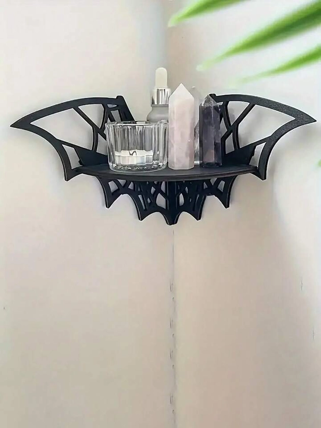 1pc Bat Shaped Bracket, Gothic Style Wooden Floating Shelf With Crystal Display For Kitchen, Bathroom Or Bedroom | SHEIN UK