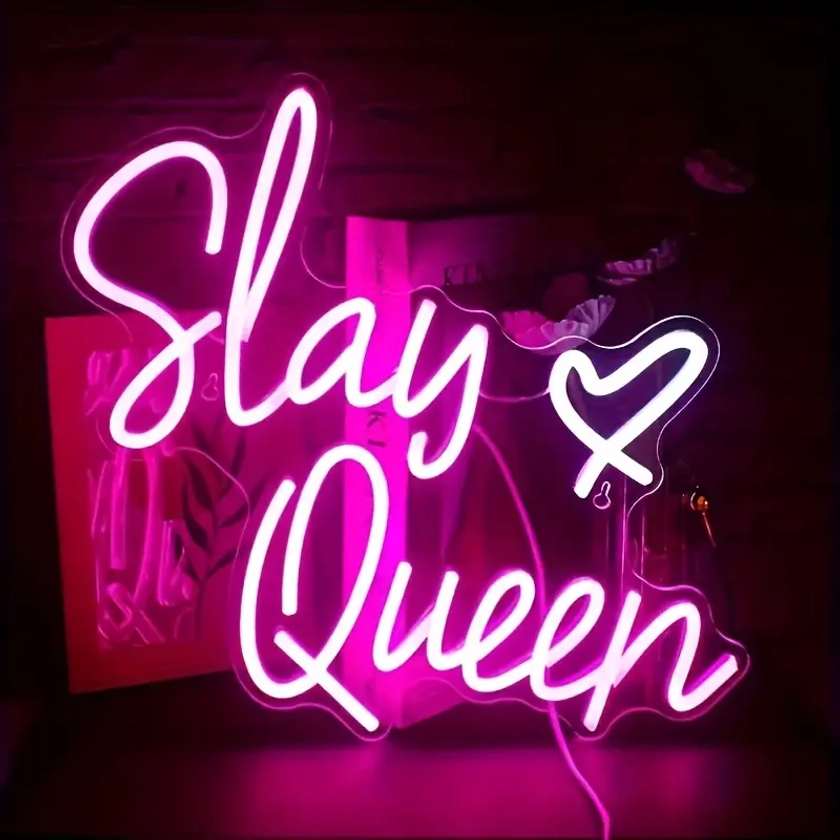 1pc Slay Queen New Creative Alphabet Light, Bedroom Decoration Light, Bar LED Neon Light, For Girl's Room, Party, Coffee Shop, Decorate Atmosphere Lig
